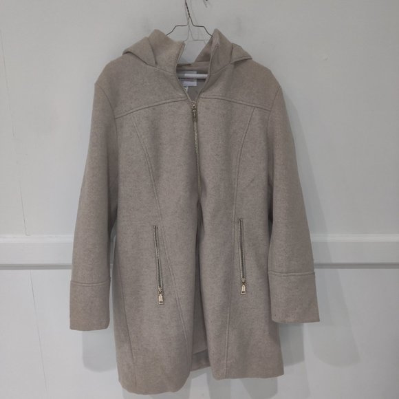 NWoT TWO Vince Camuto Women's Full Zip Hooded City Coat Cream Size XL $180 7D065
